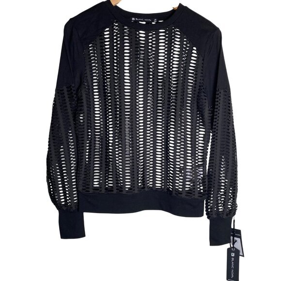 Blanc Noir‎ Sweatshirt Women's Size X-Small Black Linear Mesh Moto Goth Rocker - Picture 1 of 9